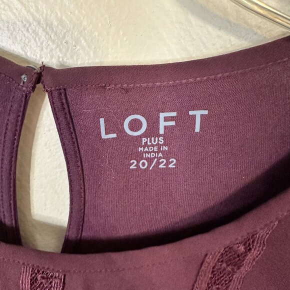 Womens 2X Peasant Top Loft Plus Keyhole Back Plum Blouse 20 22 Long Sleeve - Picture 3 of 5